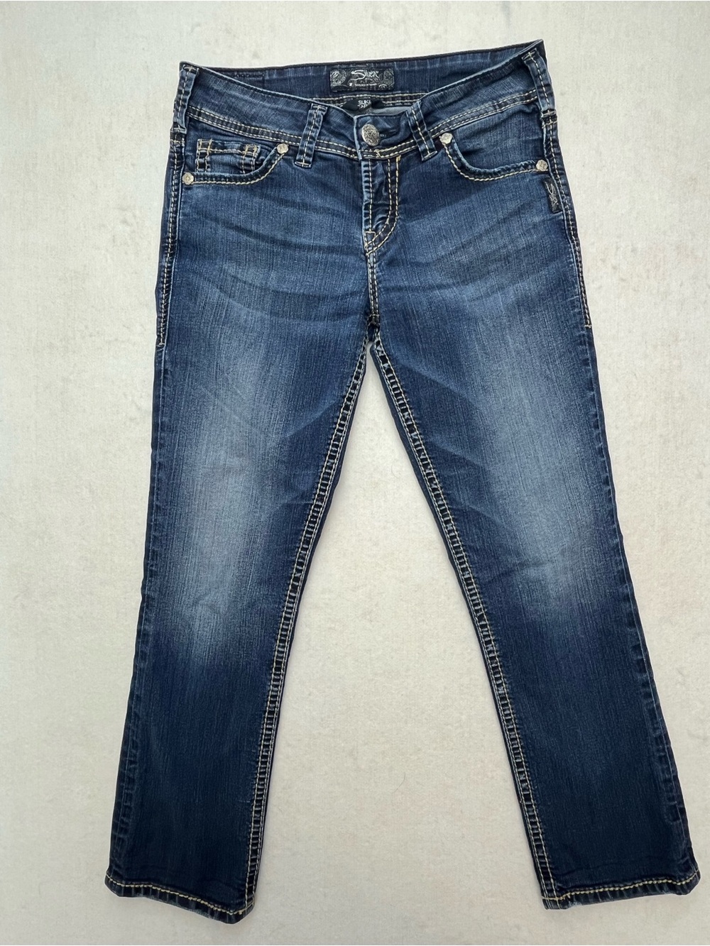 Silver Jeans Co Womens Dark Wash Denim Cropped Suki Capri Jeans Pants Size W27